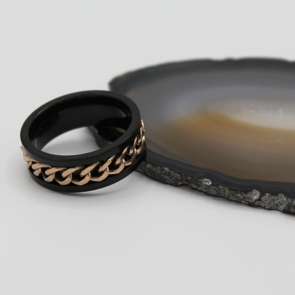 Mens black and rose tone ring band 8mm - Picture 3 of 6
